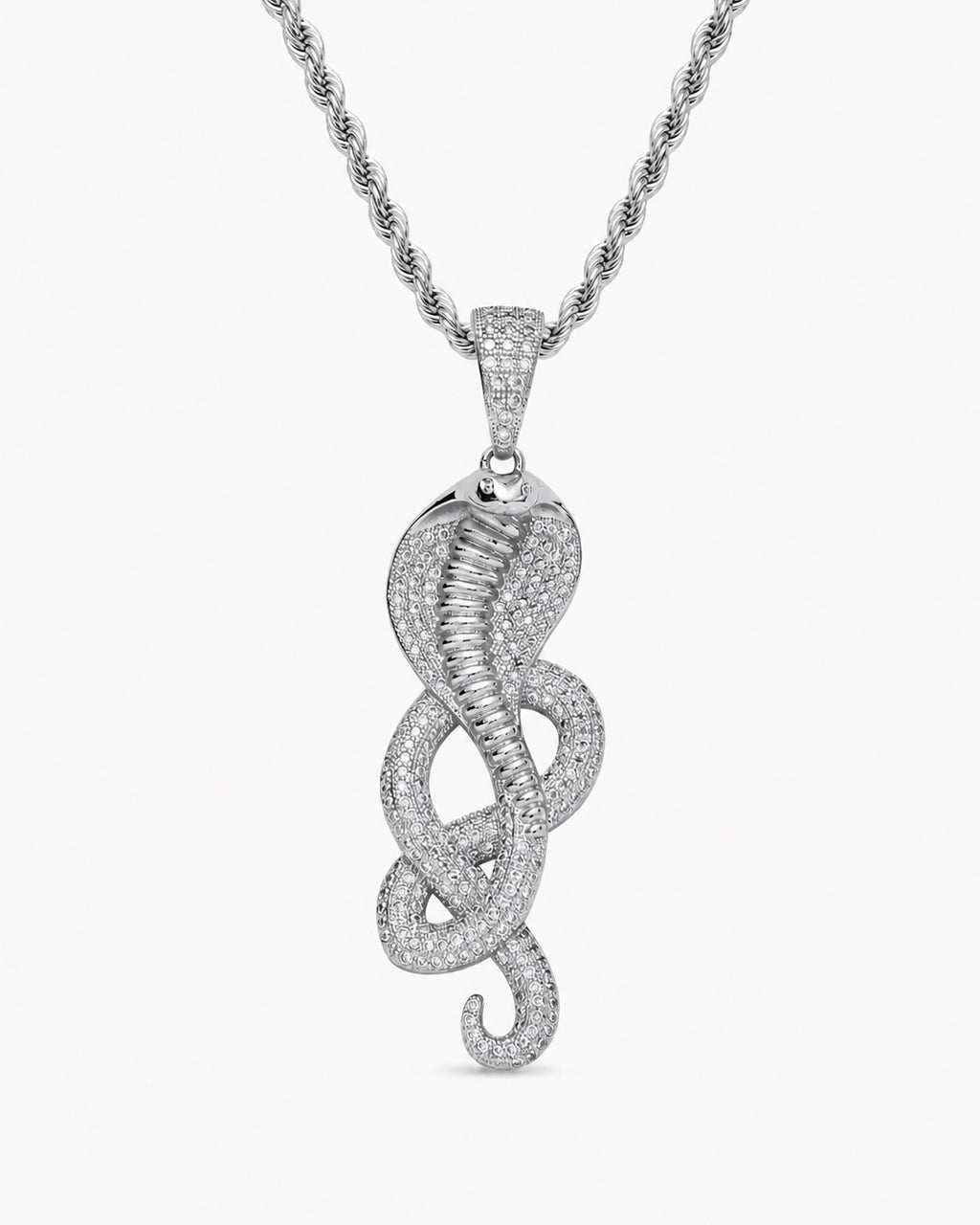 Iced CZ Cobra Spiral Pendant Necklace
