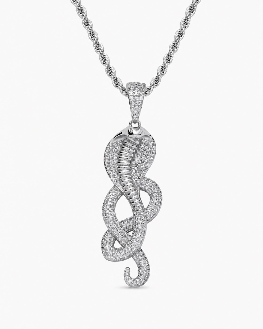 Iced CZ Cobra Spiral Pendant Necklace
