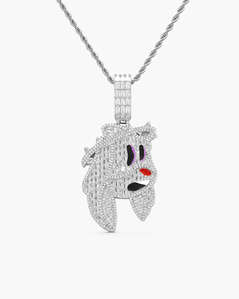 Iced CZ Cartoon Face Pendant Necklace
