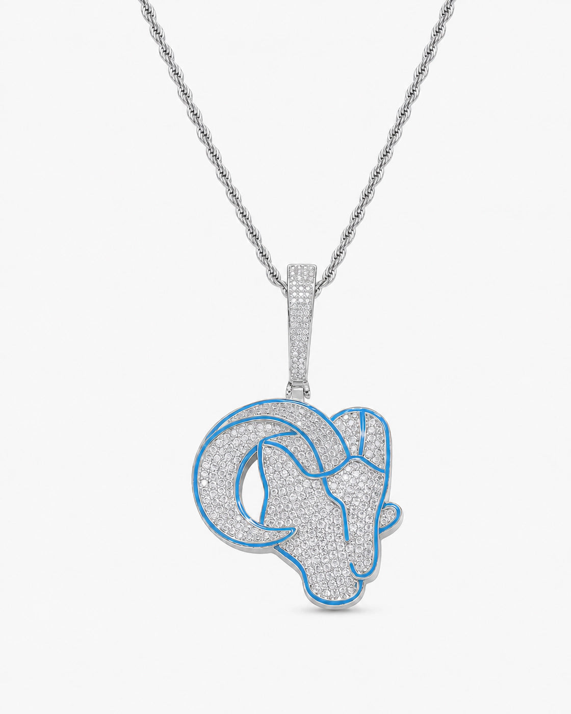 Iced CZ Ram Head Pendant Necklace
