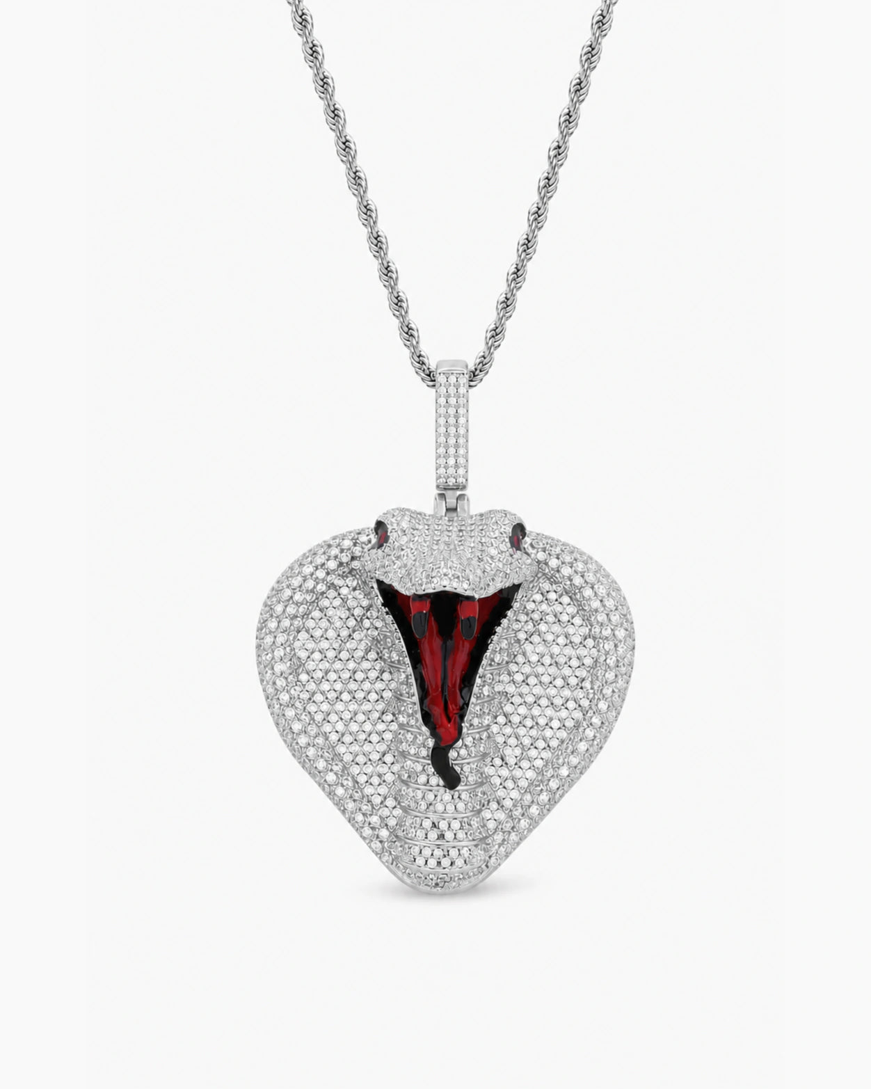 Iced CZ Pave Cobra Head Pendant Necklace