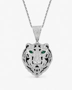 Iced CZ Tiger Head Pendant Necklace