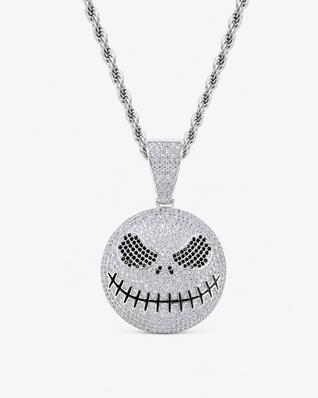 Iced CZ Stitched Grin Pendant Necklace