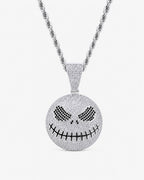 Iced CZ Stitched Grin Pendant Necklace