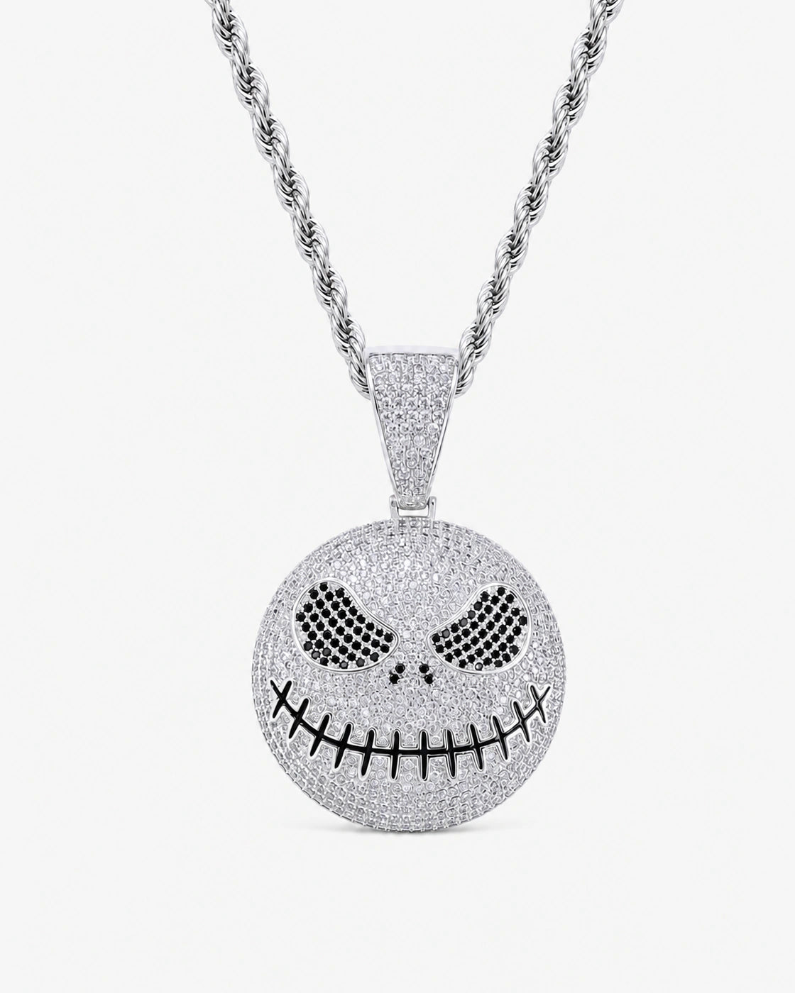 Iced CZ Stitched Grin Pendant Necklace