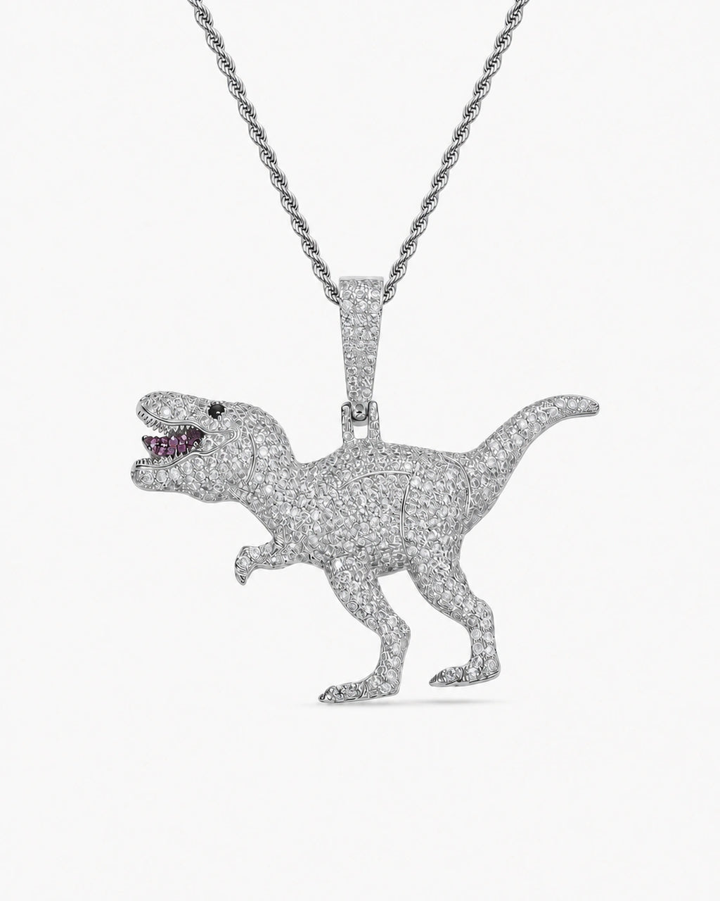 Iced CZ Dinosaur Pendant Necklace