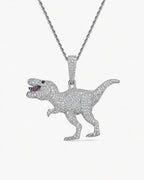 Iced CZ Dinosaur Pendant Necklace
