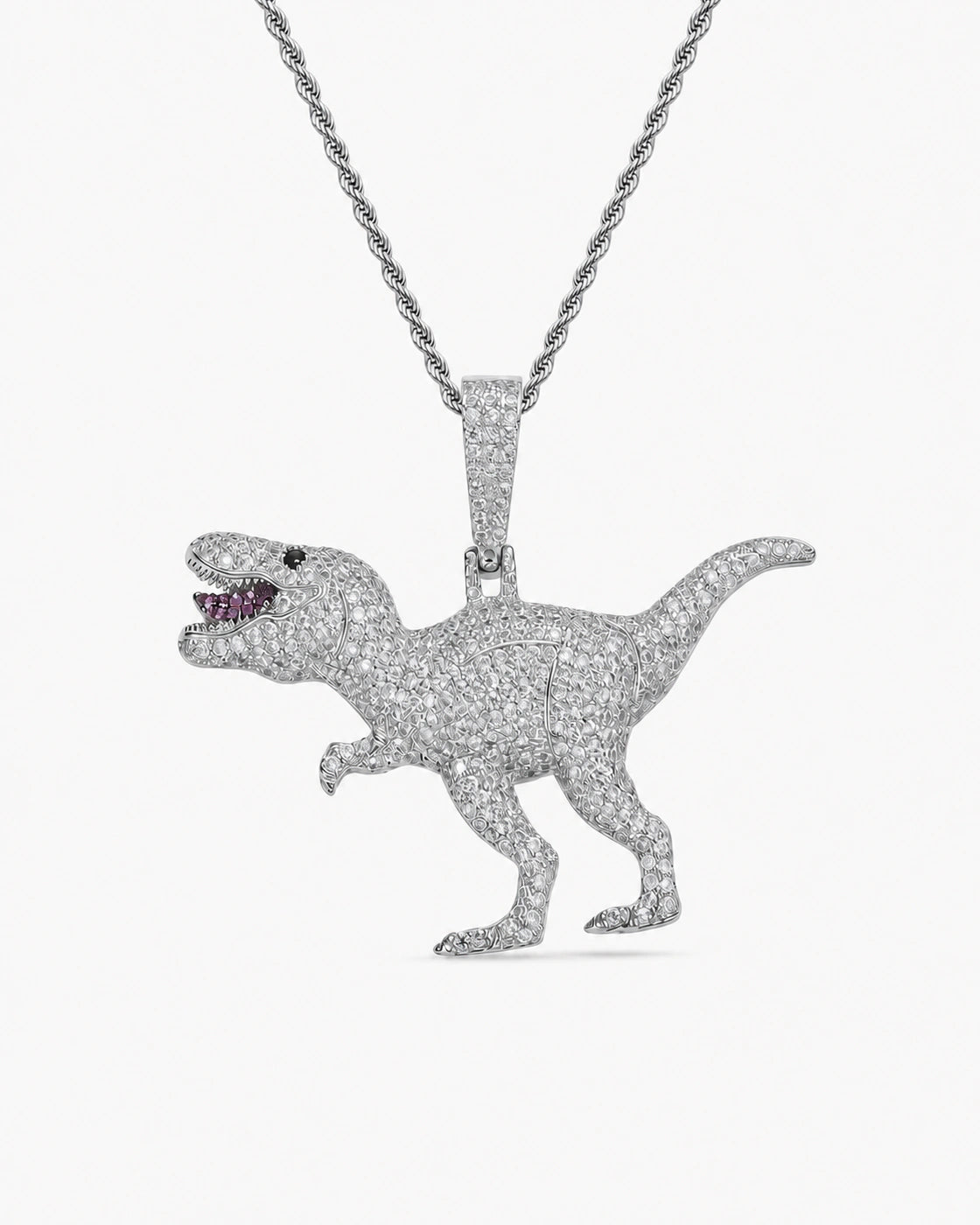 Iced CZ Dinosaur Pendant Necklace