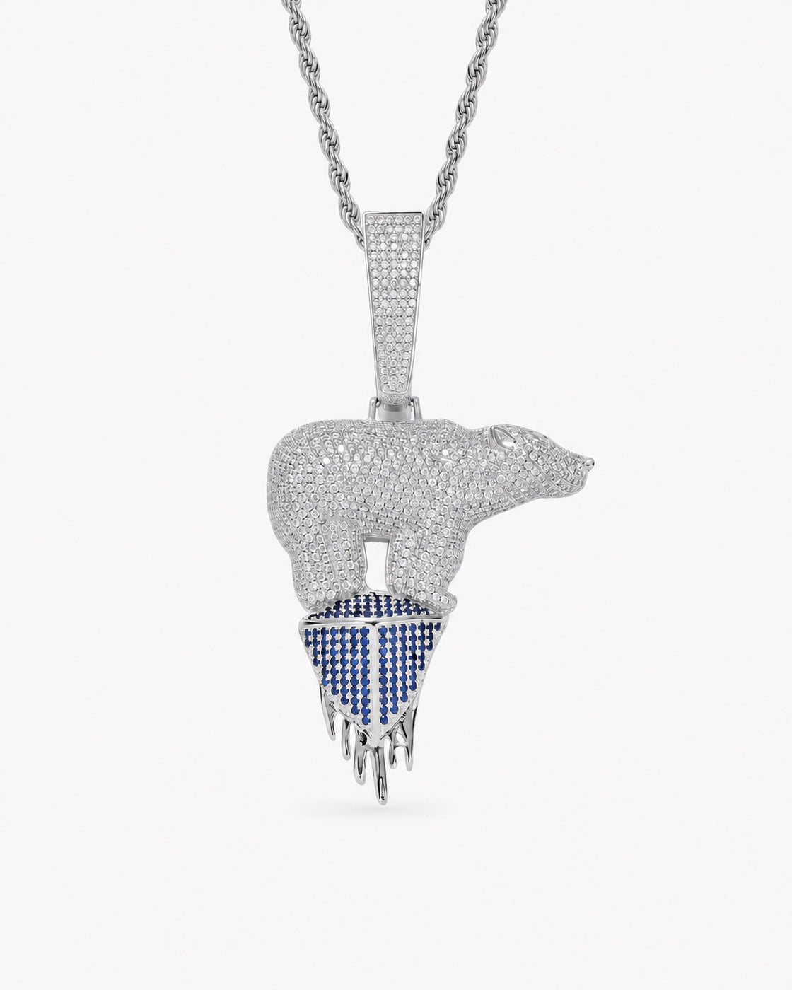 Iced CZ Polar Bear Melting Pendant Necklace