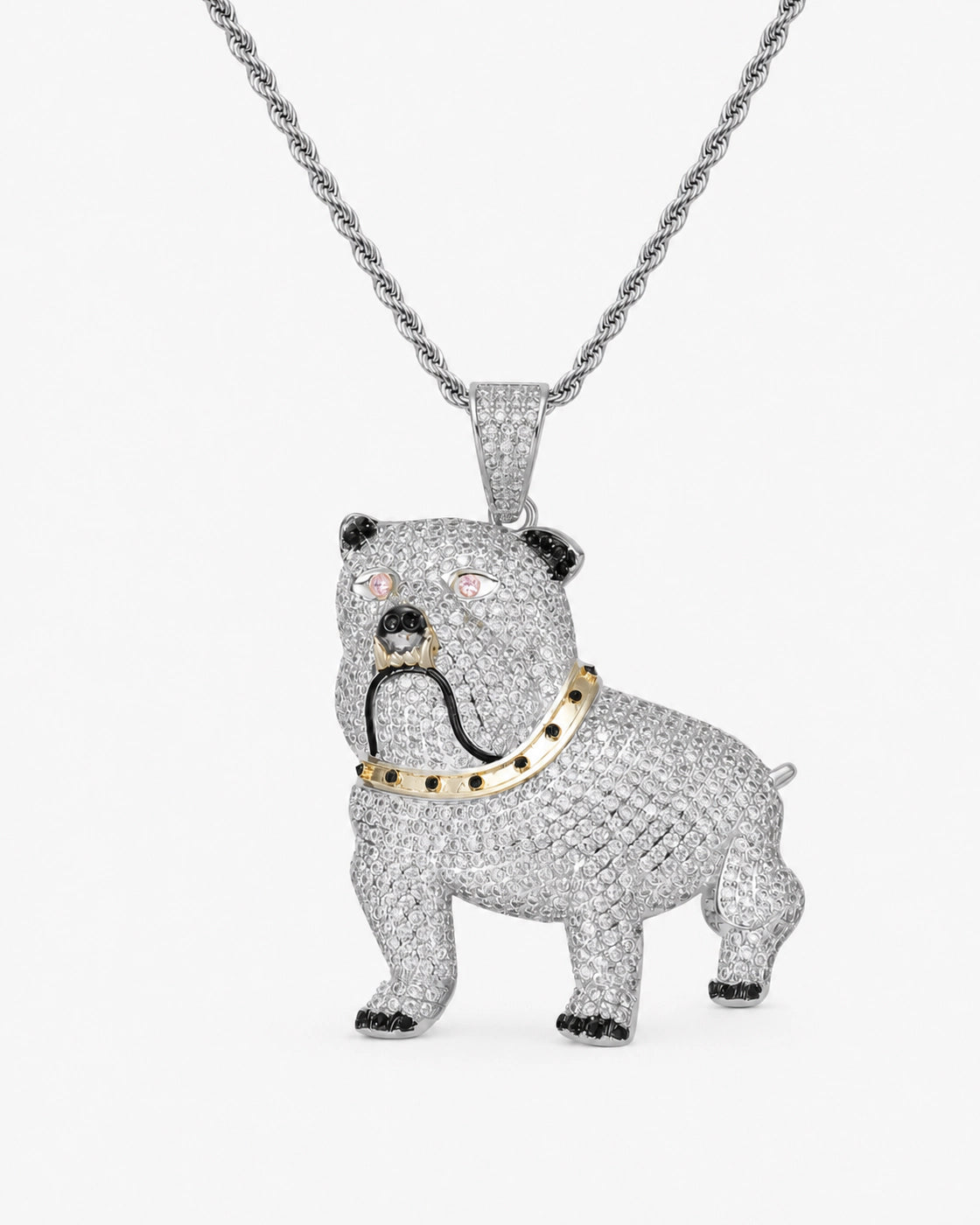 Iced CZ Bulldog Pendant Necklace