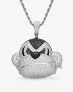 Iced CZ Scowling Cartoon Face Pendant Necklace