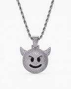 Iced CZ Horned Grin Pendant Necklace