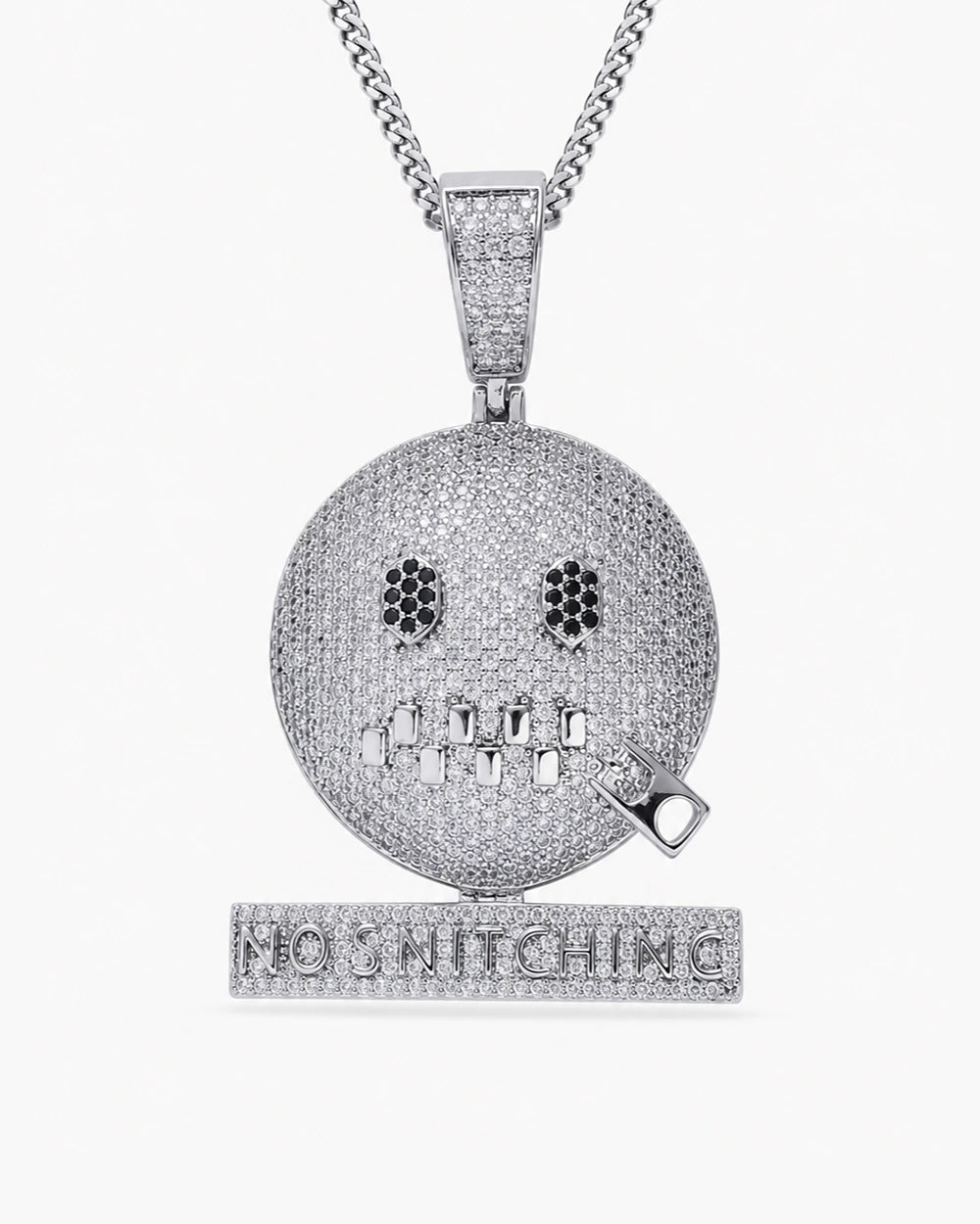 Iced CZ No Snitching Smiley Pendant Necklace