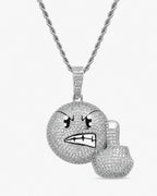 Iced CZ Pave Angry Face & Fist Pendant Necklace