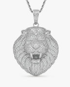 Iced CZ Roaring Lion Pendant Necklace