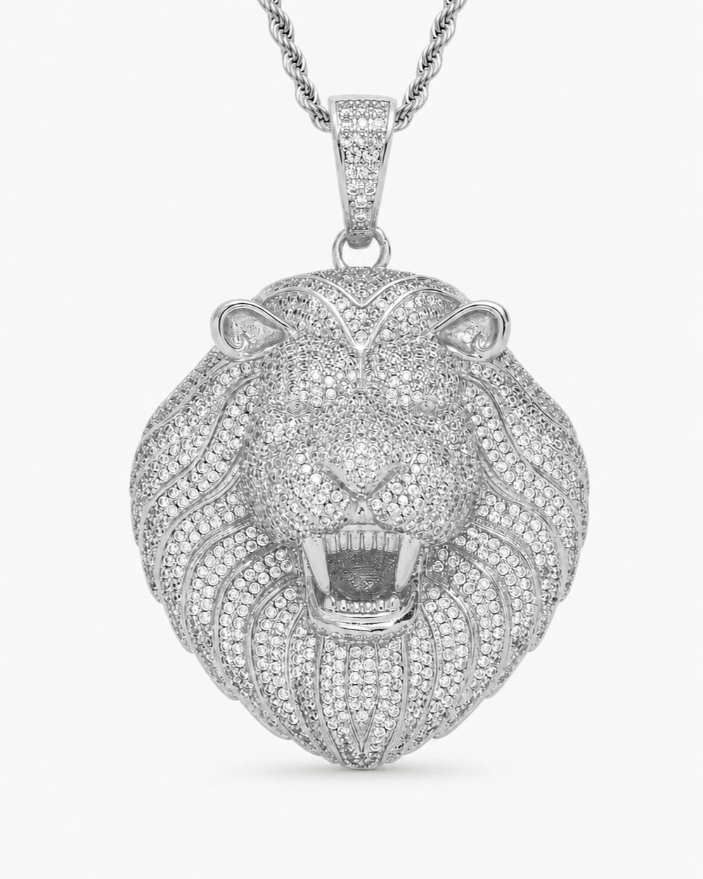 Iced CZ Roaring Lion Pendant Necklace