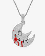 Iced CZ Crescent Grin Pendant Necklace