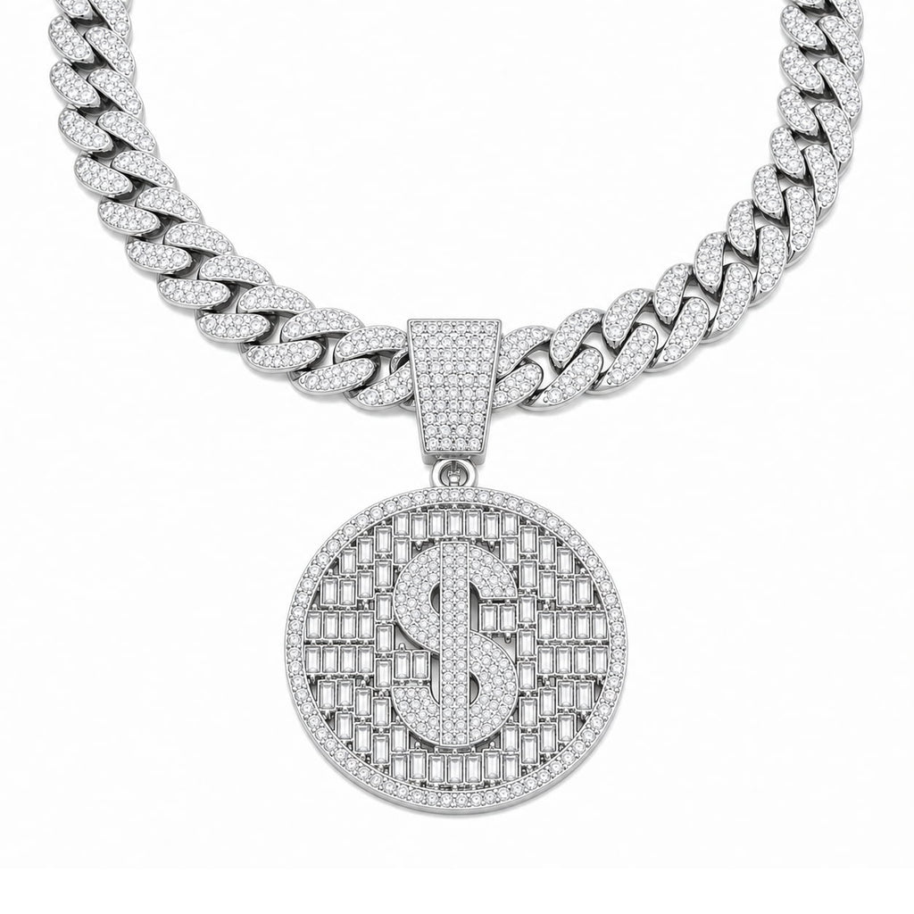 Iced Dollar Pendant Cuban Link Chain