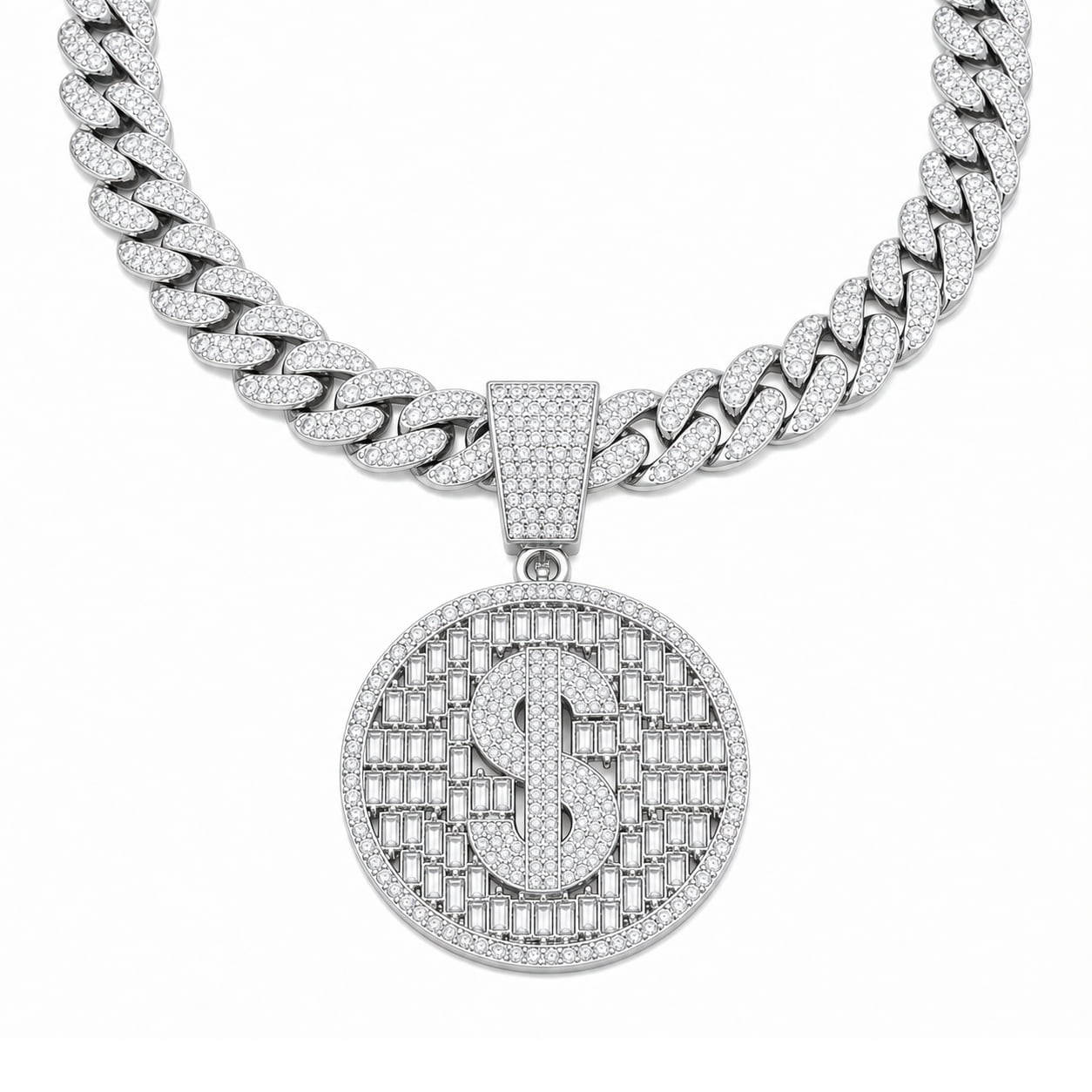 Iced Dollar Pendant Cuban Link Chain