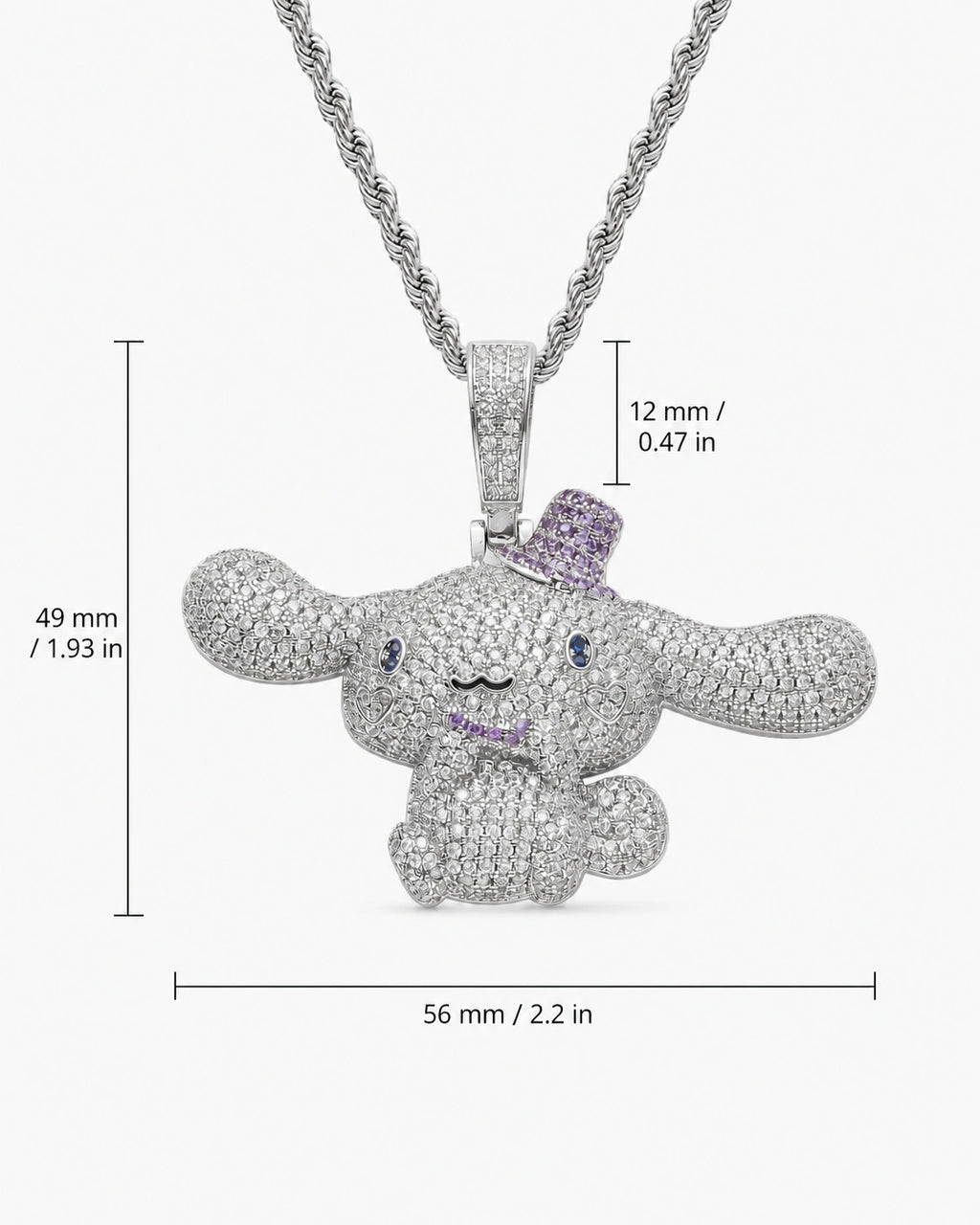 Iced CZ Long-Ear Character Pendant Necklace