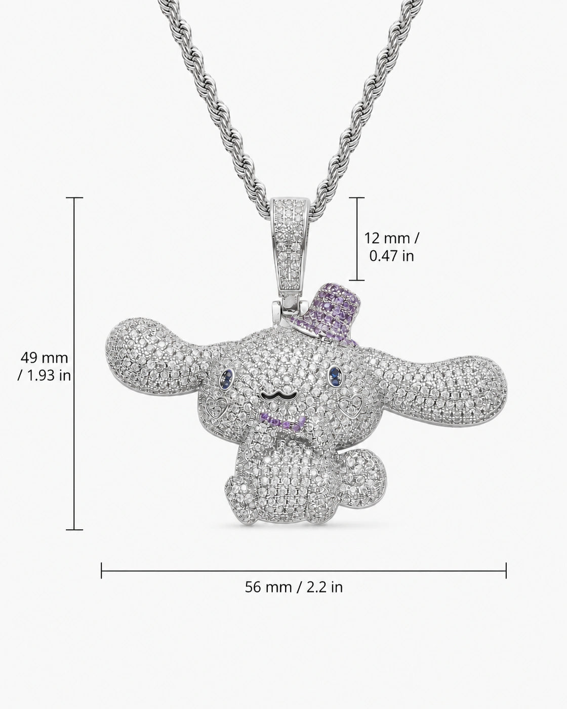 Iced CZ Long-Ear Character Pendant Necklace