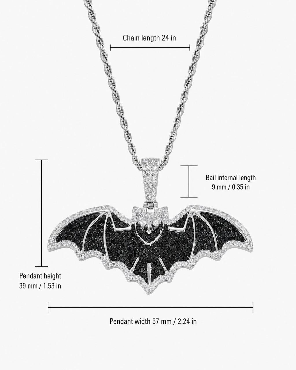 Iced CZ Bat Pendant Necklace