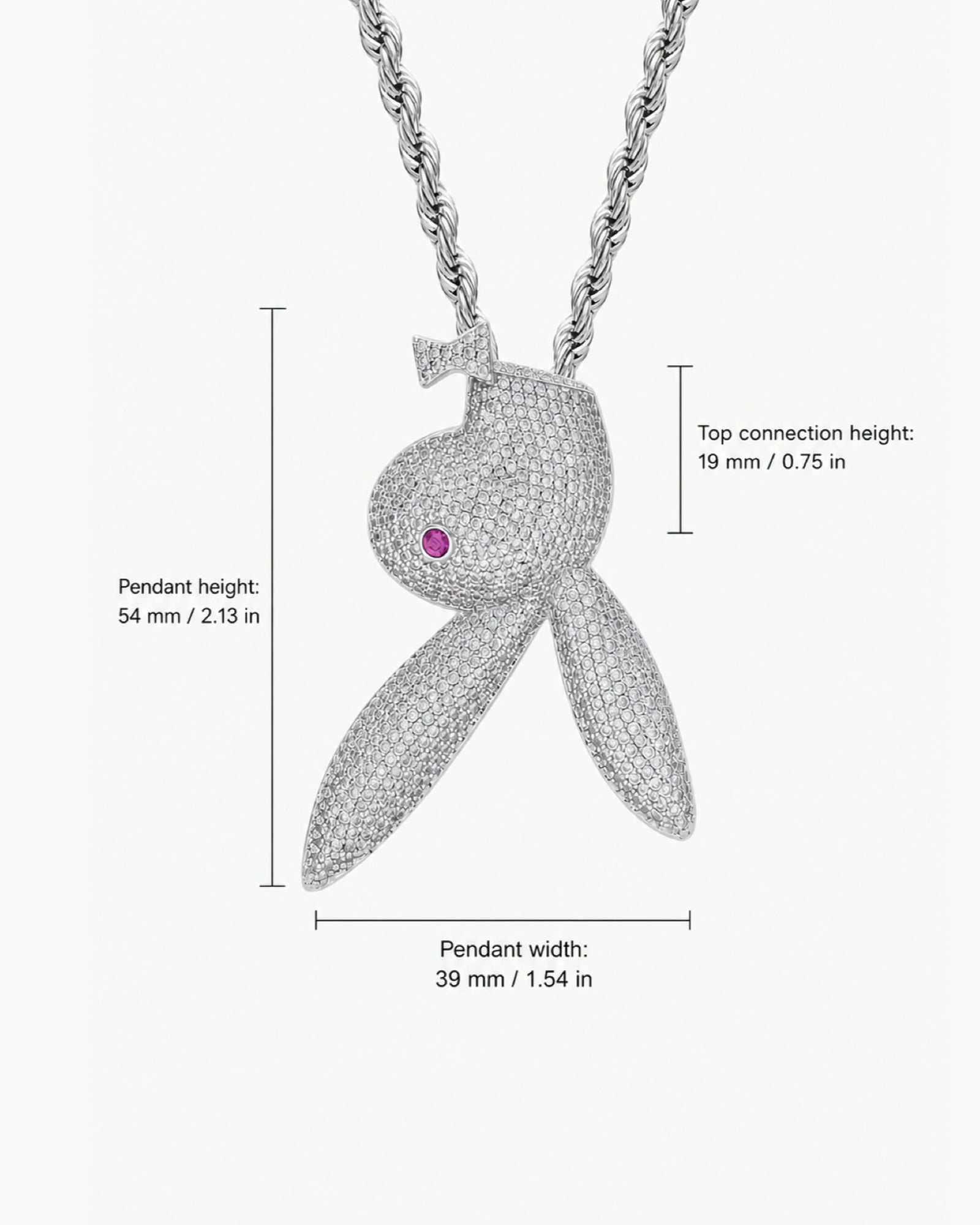 Iced CZ Pave-Style Bunny Head Pendant Necklace
