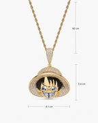 Gold-Tone Iced CZ Grinning Hat Character Pendant Necklace