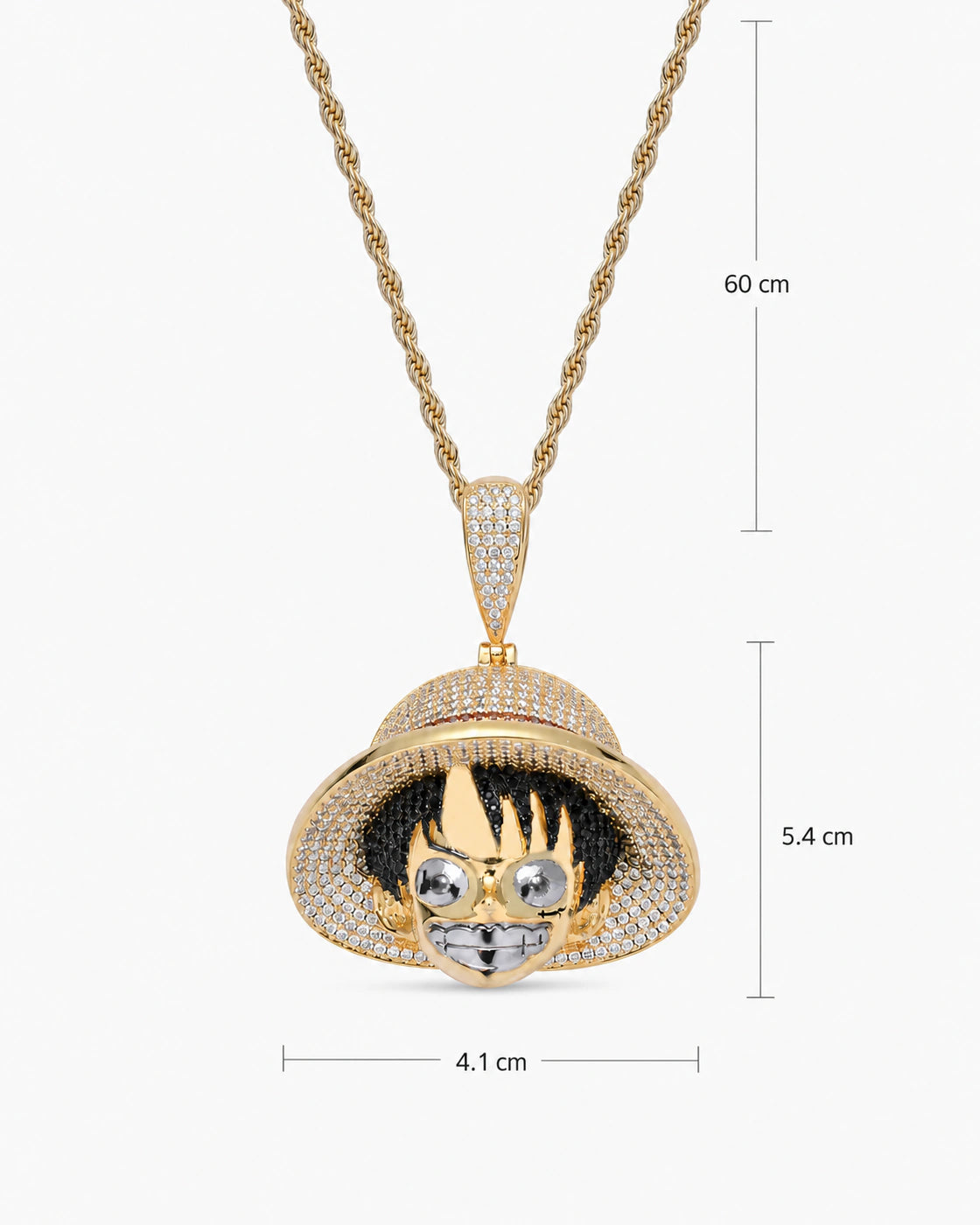 Gold-Tone Iced CZ Grinning Hat Character Pendant Necklace