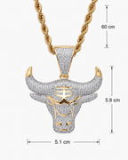 Iced CZ Bull Head Pendant Necklace