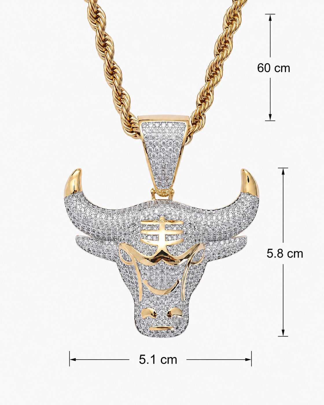 Iced CZ Bull Head Pendant Necklace