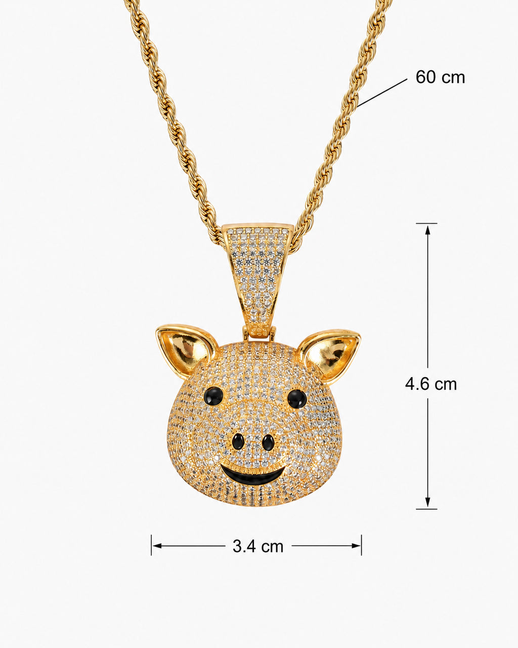 Iced CZ Pig Face Pendant Necklace