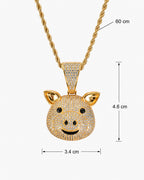 Iced CZ Pig Face Pendant Necklace