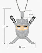 Iced CZ Ninja Mask Crossed-Blade Pendant Necklace