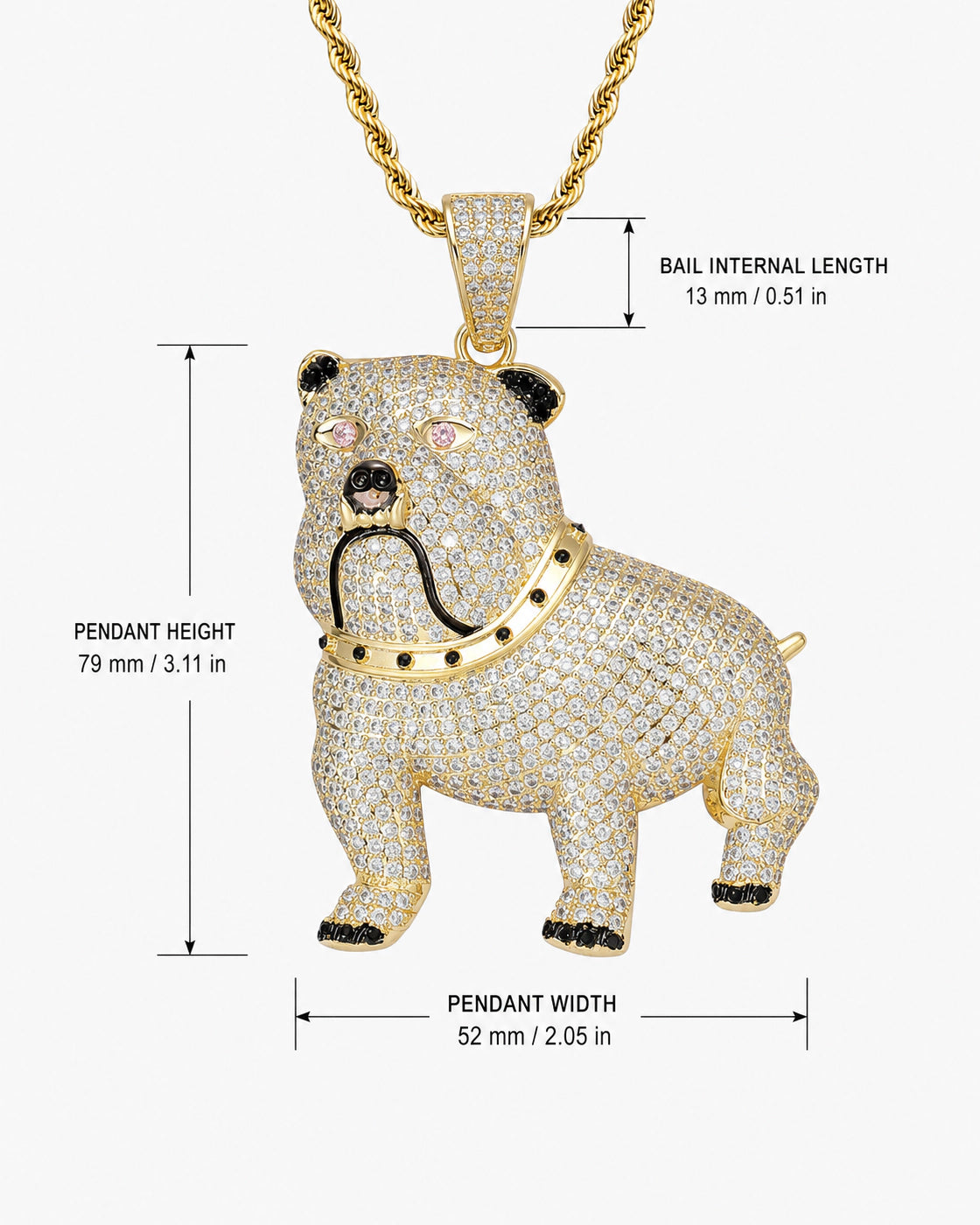 Iced CZ Bulldog Pendant Necklace