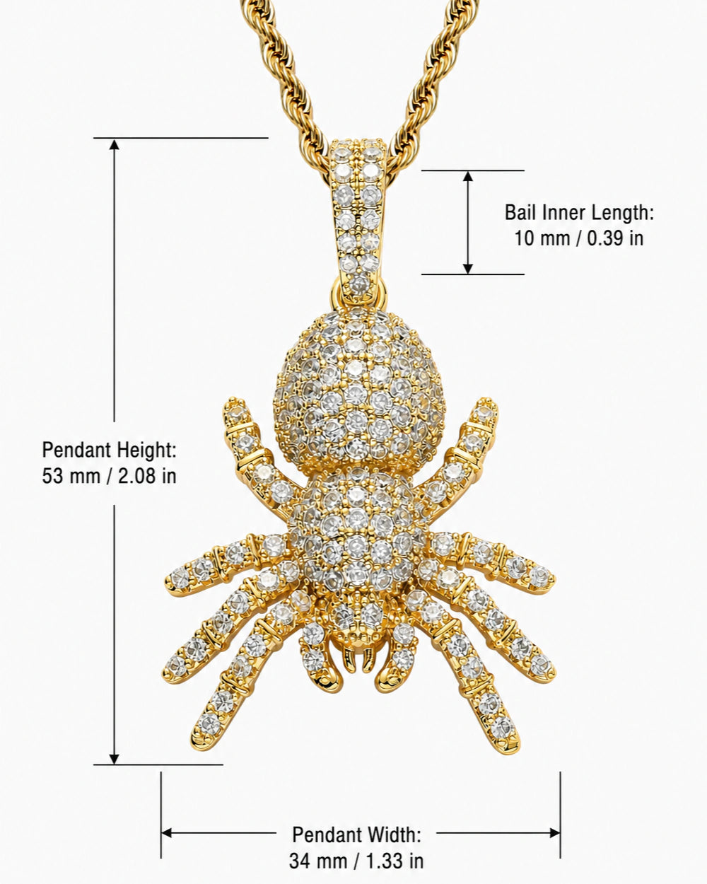 Iced CZ Poisonous Spider Pendant Necklace
