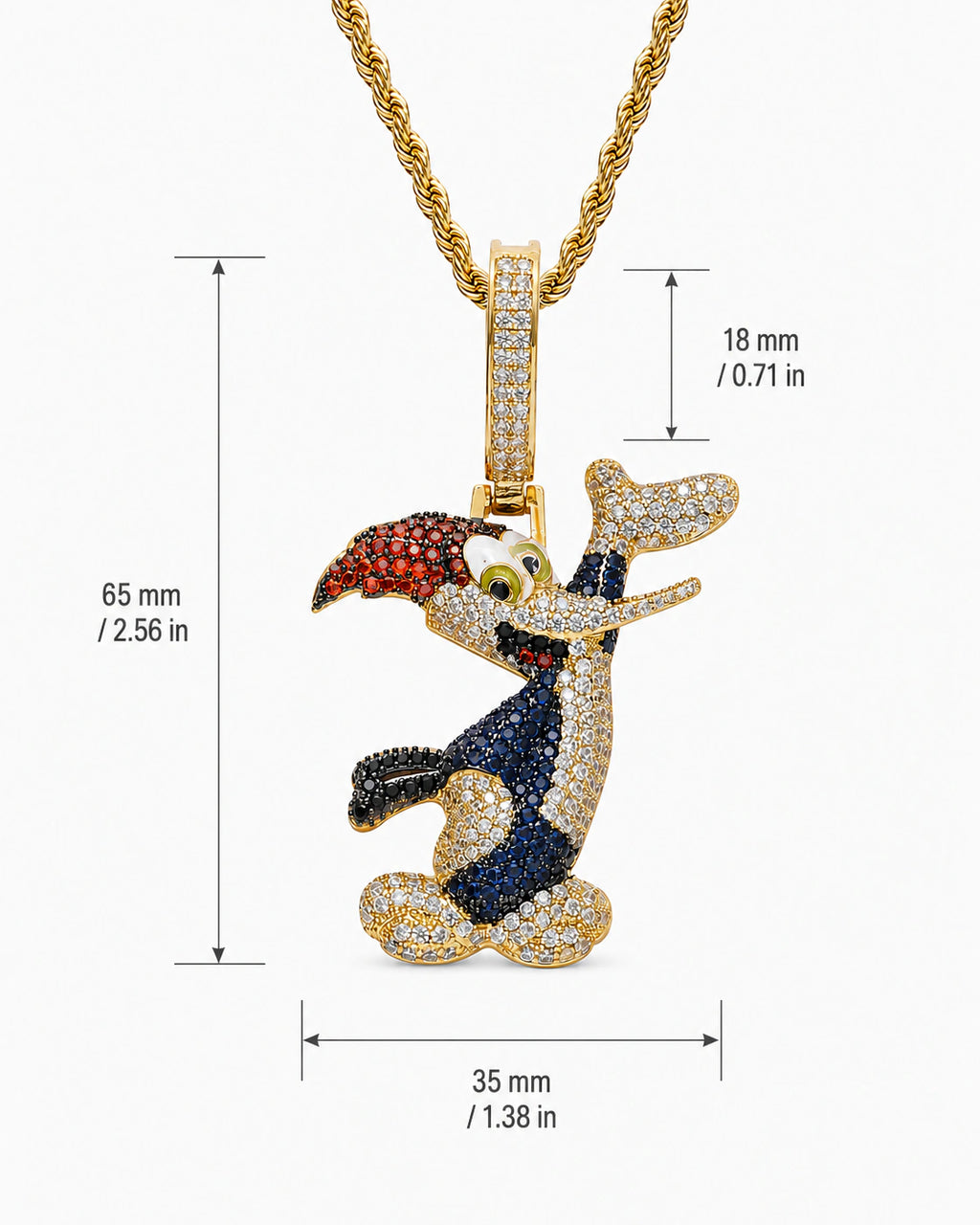 Iced CZ Cartoon Woodpecker Pendant Necklace