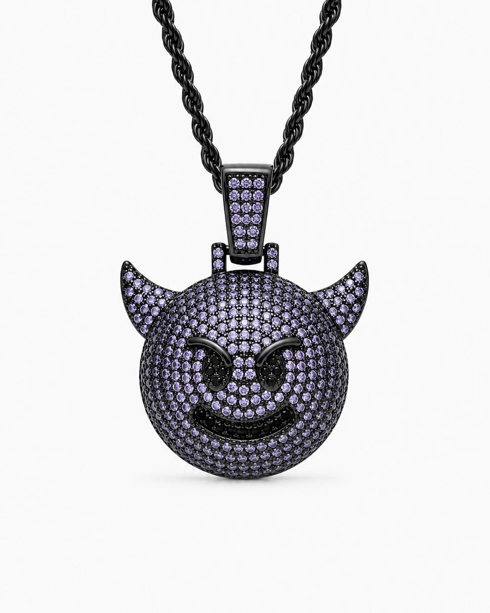 Iced CZ Horned Grin Pendant Necklace