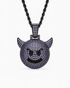 Iced CZ Horned Grin Pendant Necklace