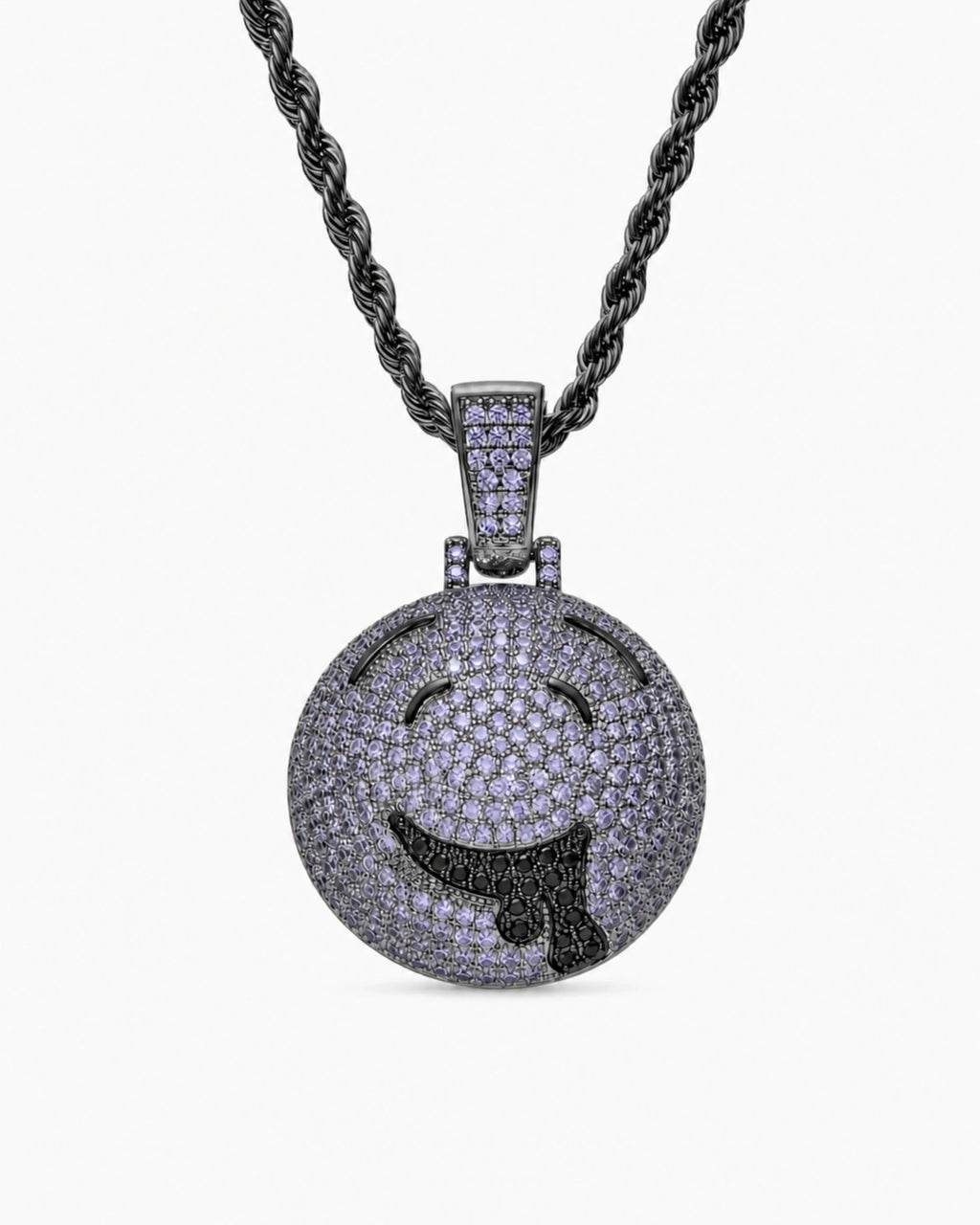 Iced CZ Dripping Smile Pendant Necklace