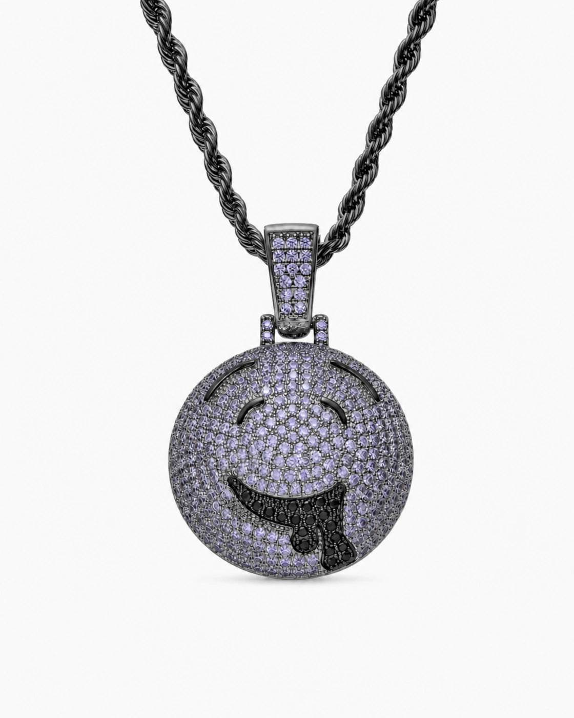 Iced CZ Dripping Smile Pendant Necklace