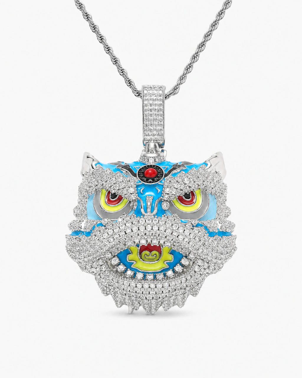Iced CZ Lion Dance Head Pendant Necklace