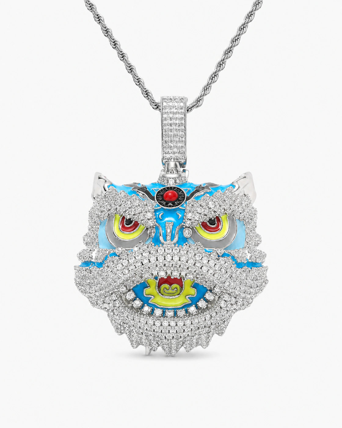 Iced CZ Lion Dance Head Pendant Necklace