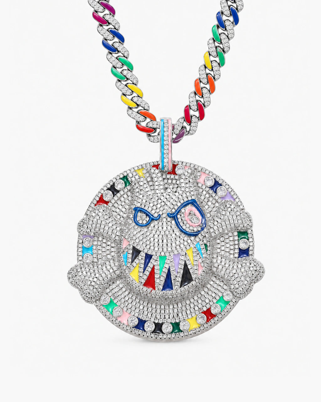 Multicolor Graffiti Face CZ Pendant Necklace