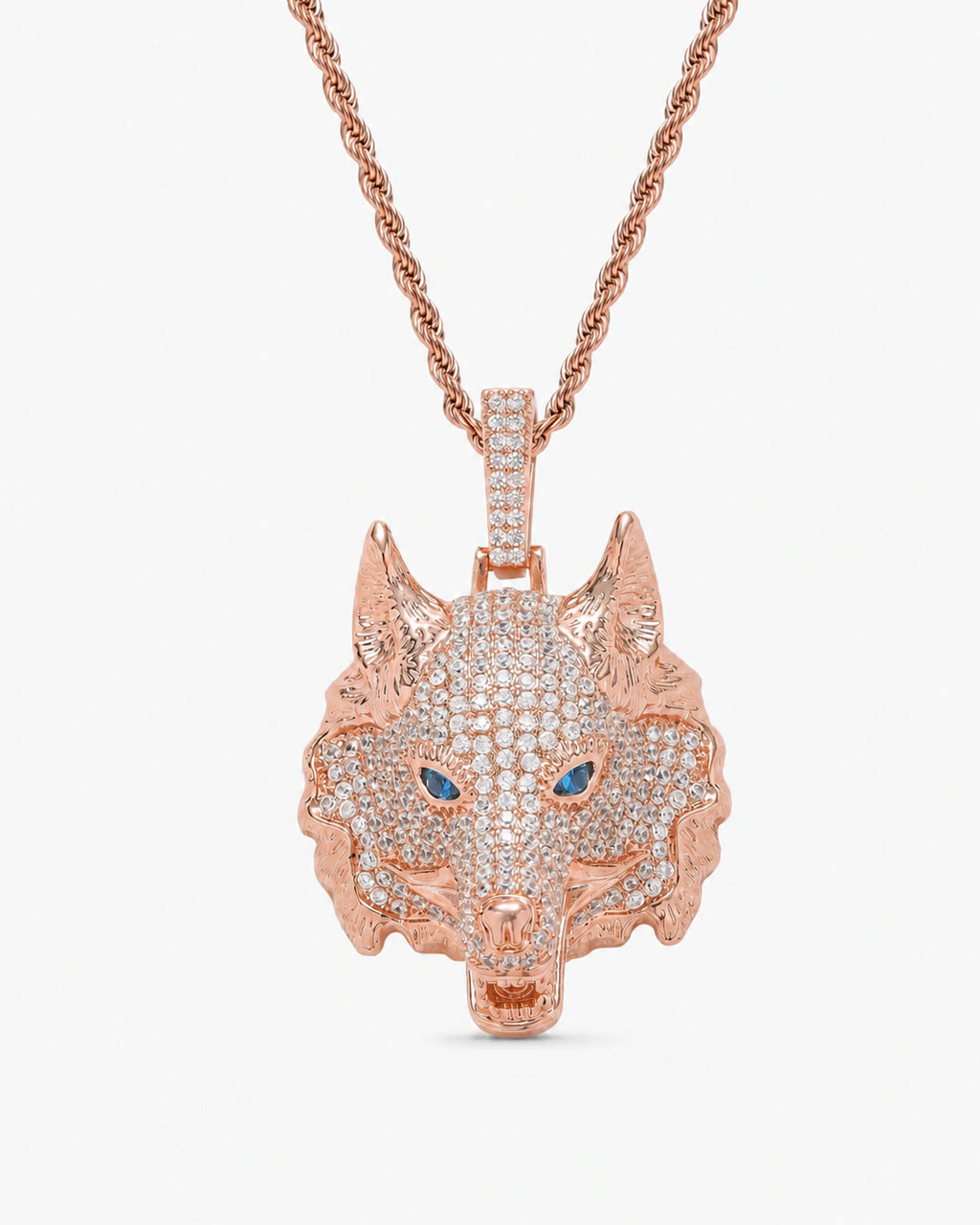 Iced CZ Wolf Head Pendant Necklace