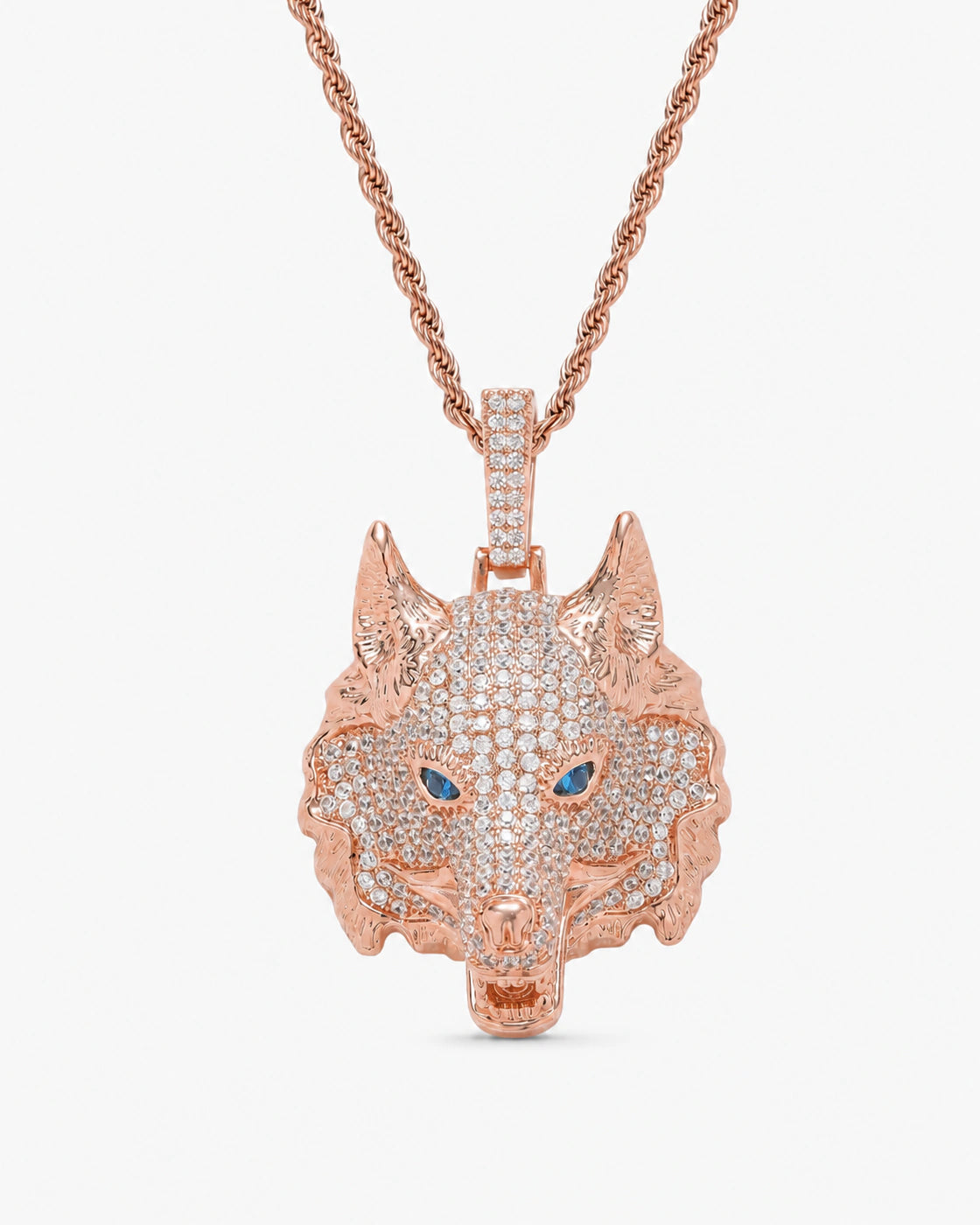 Iced CZ Wolf Head Pendant Necklace