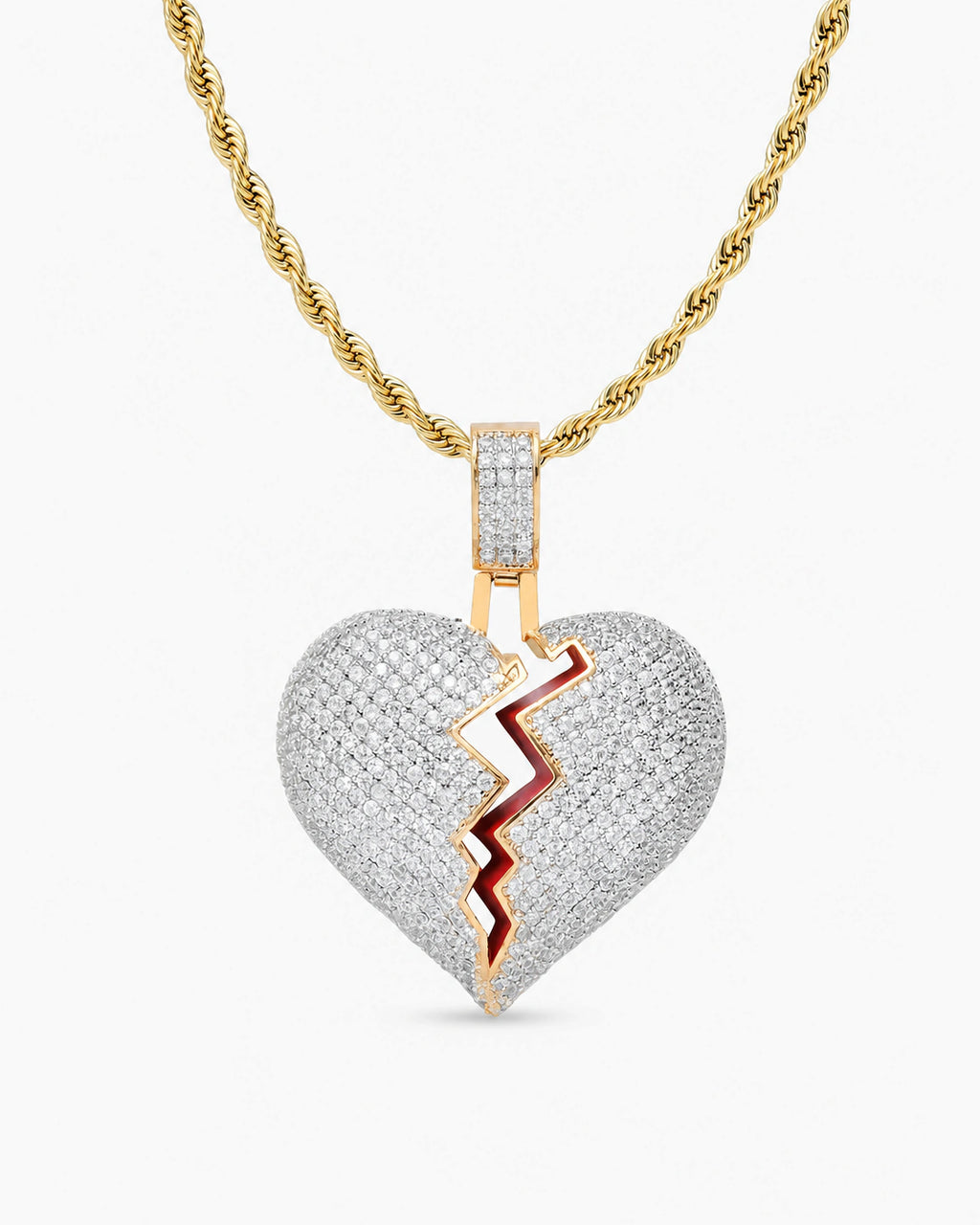 Iced CZ Cracked Heart Pendant Necklace