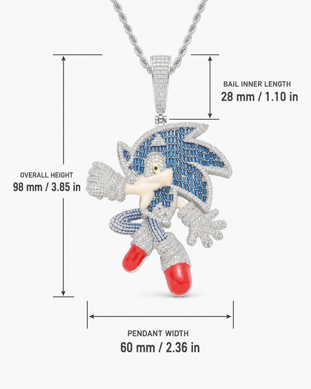 Iced CZ Blue Speed Character Pendant Necklace