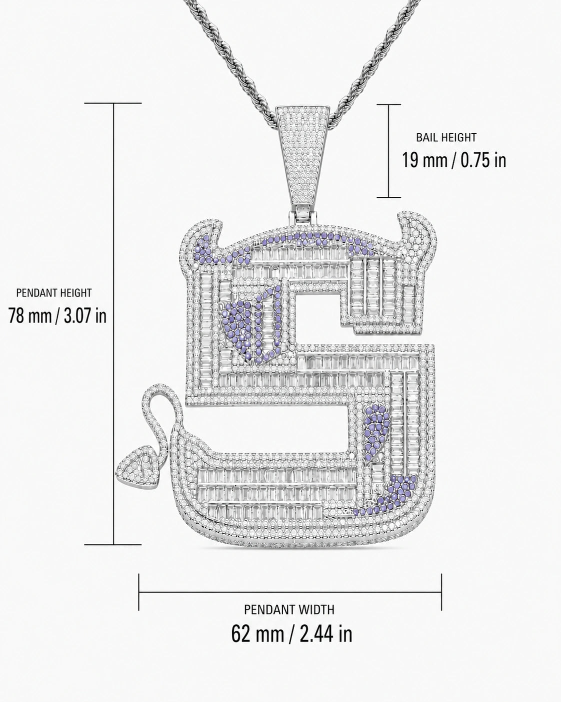 Iced CZ Statement S Symbol Pendant Necklace