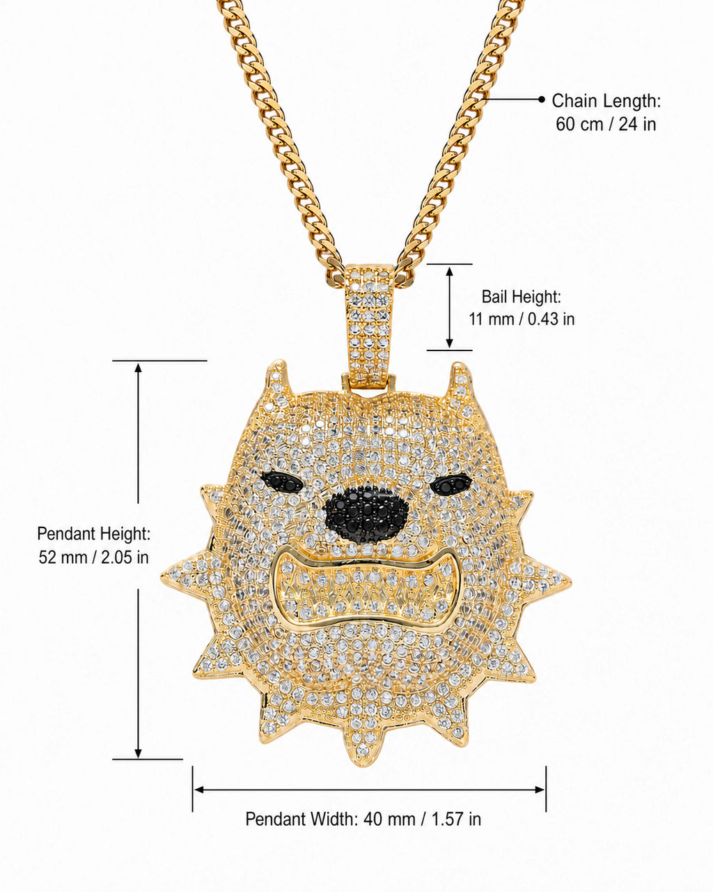 Iced CZ Spiked Bulldog Pendant Necklace